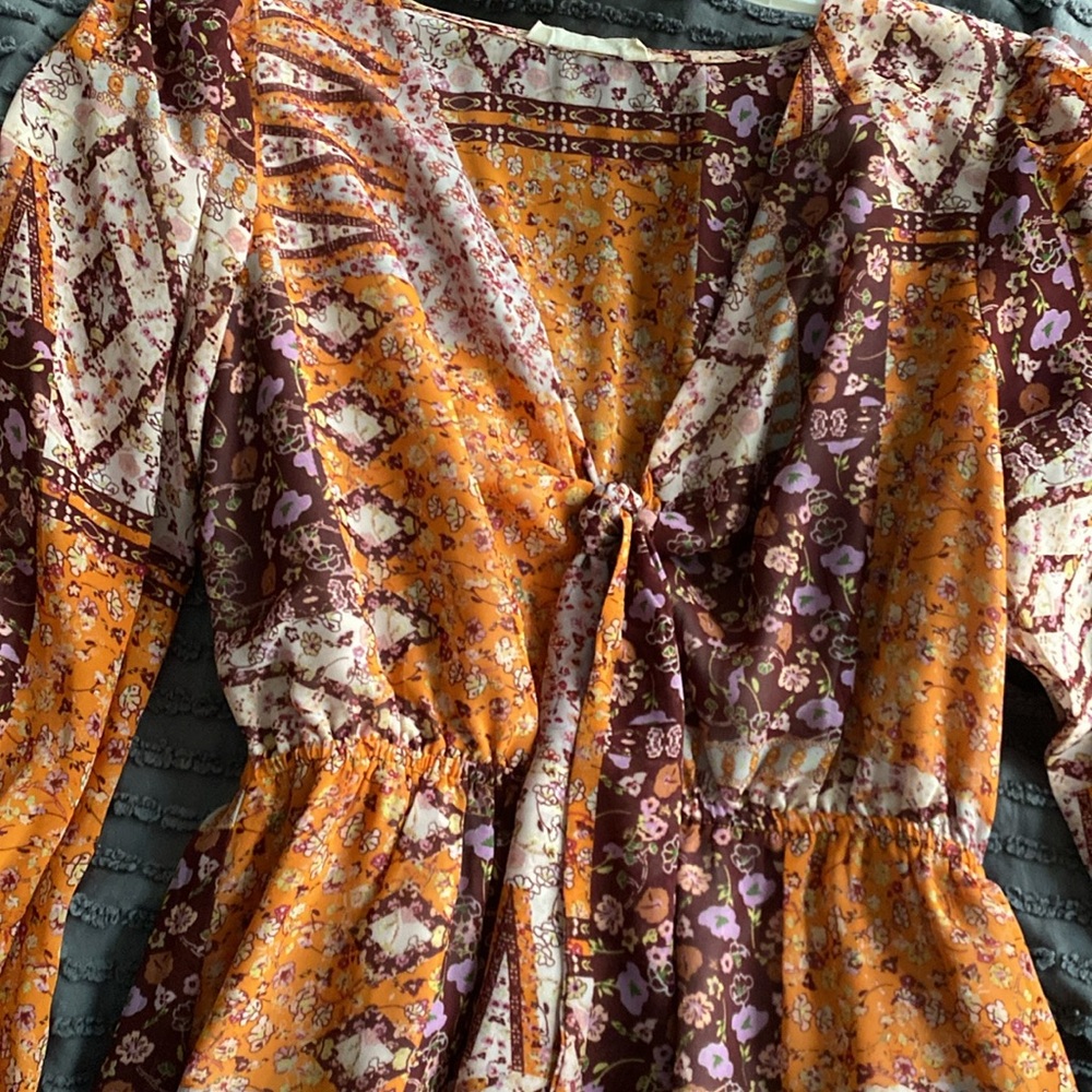 Orange Patchwork Front Tie Dress - image 4